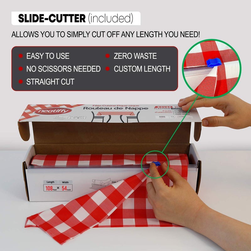 Neatiffy Disposable Plastic Table Cloth Roll | 54 in x 108 Ft Waterproof Tablecloth | Table Cover for Rectangle, Square, Round Oval Tables | Picnic, Party, Banquet, Birthdays, Weddings, Red Checkered - Image 3